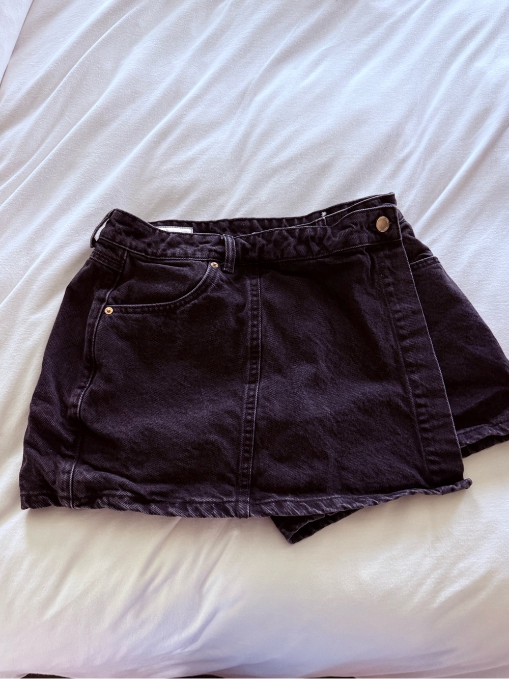 Zara Black Denim Skort with Pocket Detail